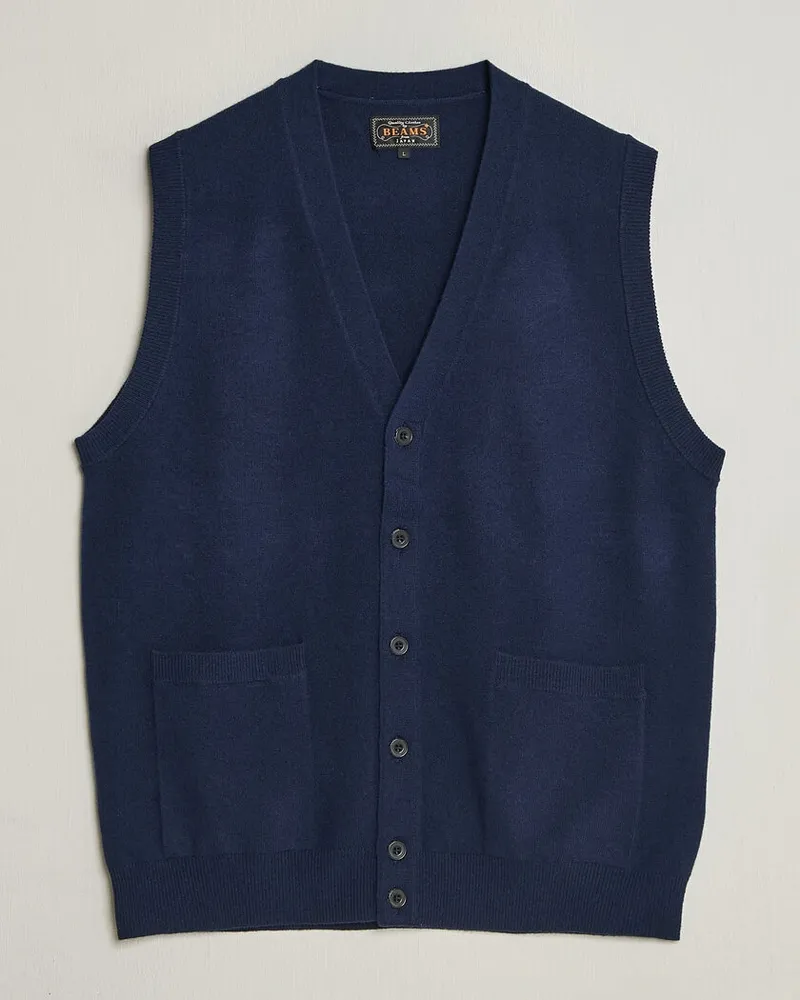Beams Plus Button Knit Vest Navy Blau