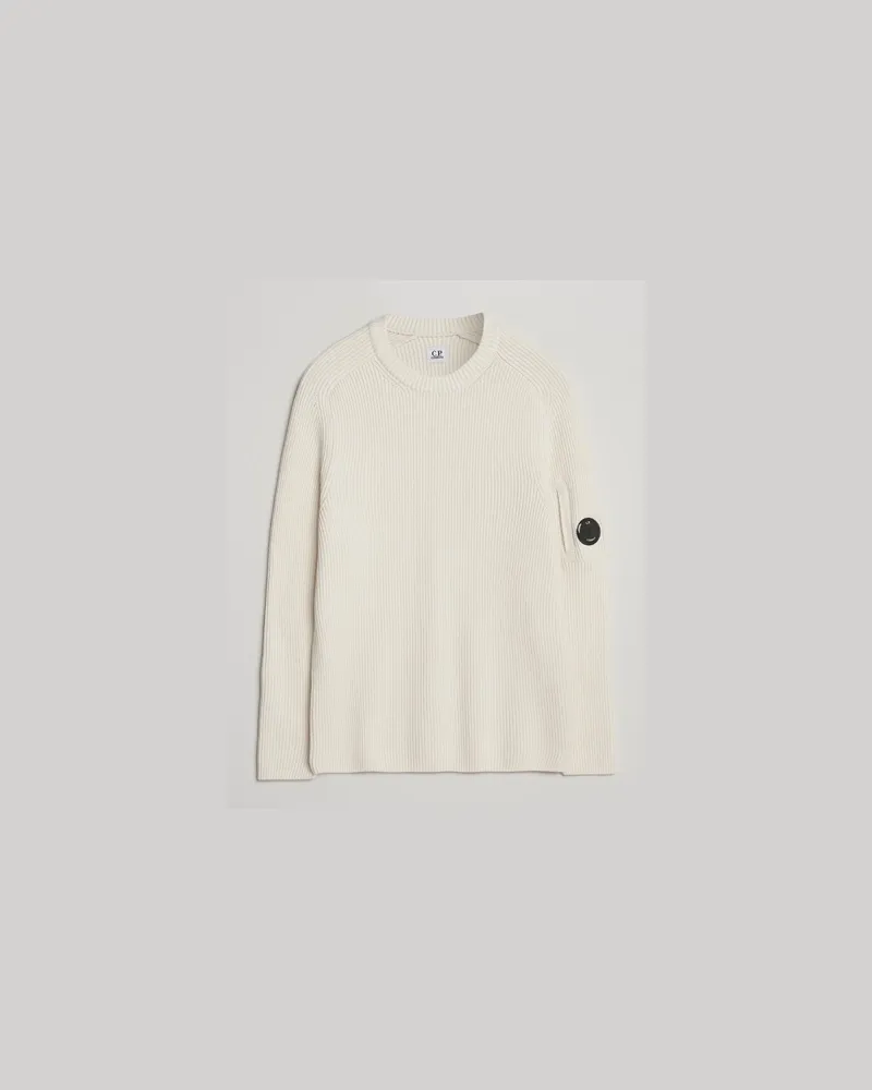 C.P. Company Full Rib Knitted Cotton Crew Neck White Weiß