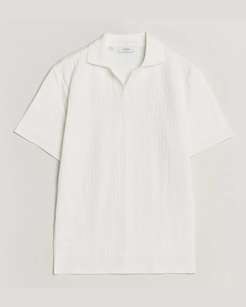 Eton Open Collar Jacquard Polo Off White Weiß