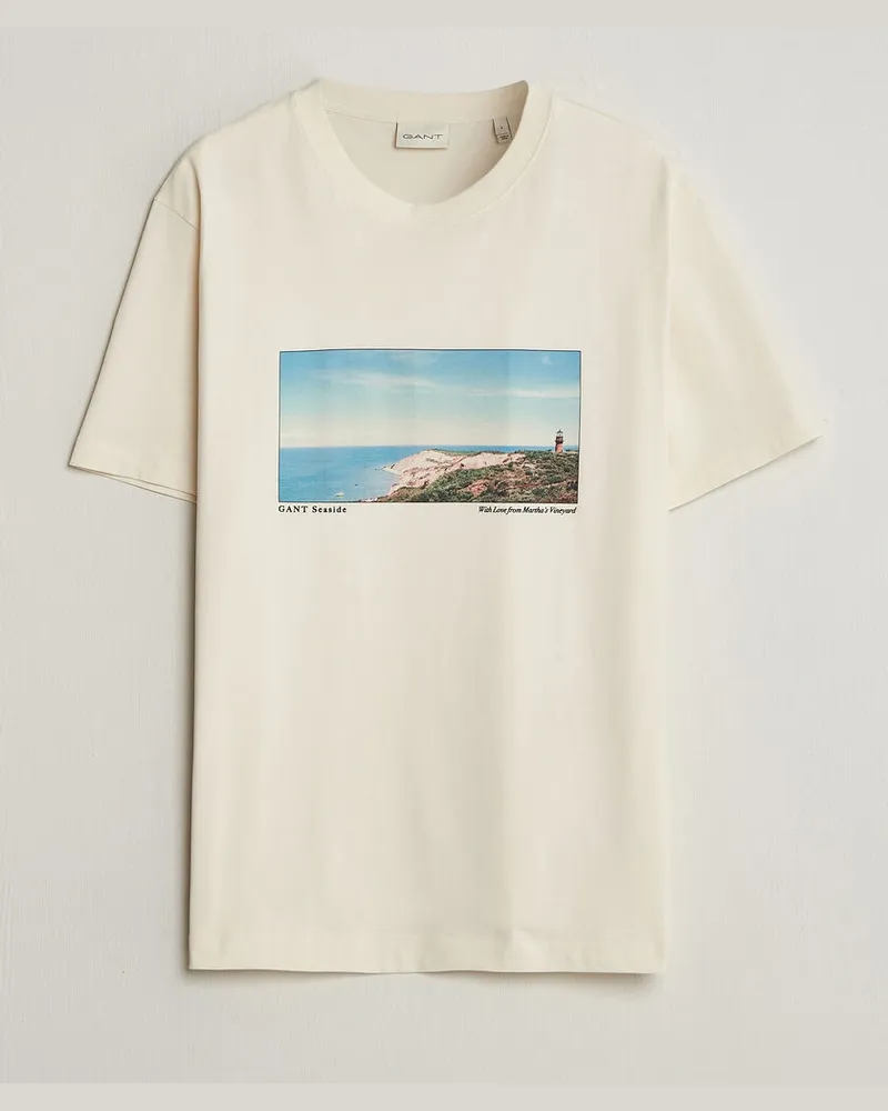 Gant Scenery Graphic Crew Neck T-Shirt Cream Weiß