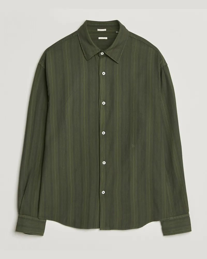 Massimo Alba Boxy Striped Cotton Shirt Moss Green Grün