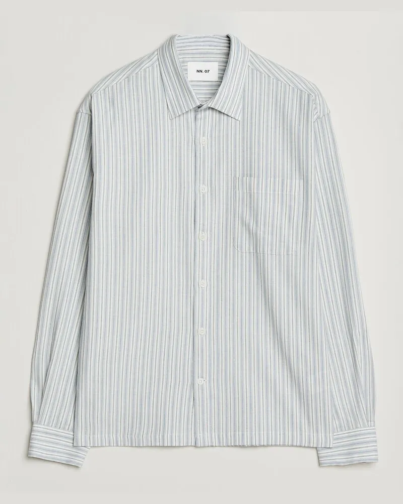 NN 07 Deon Brushed Cotton Striped Shirt Blue Blau