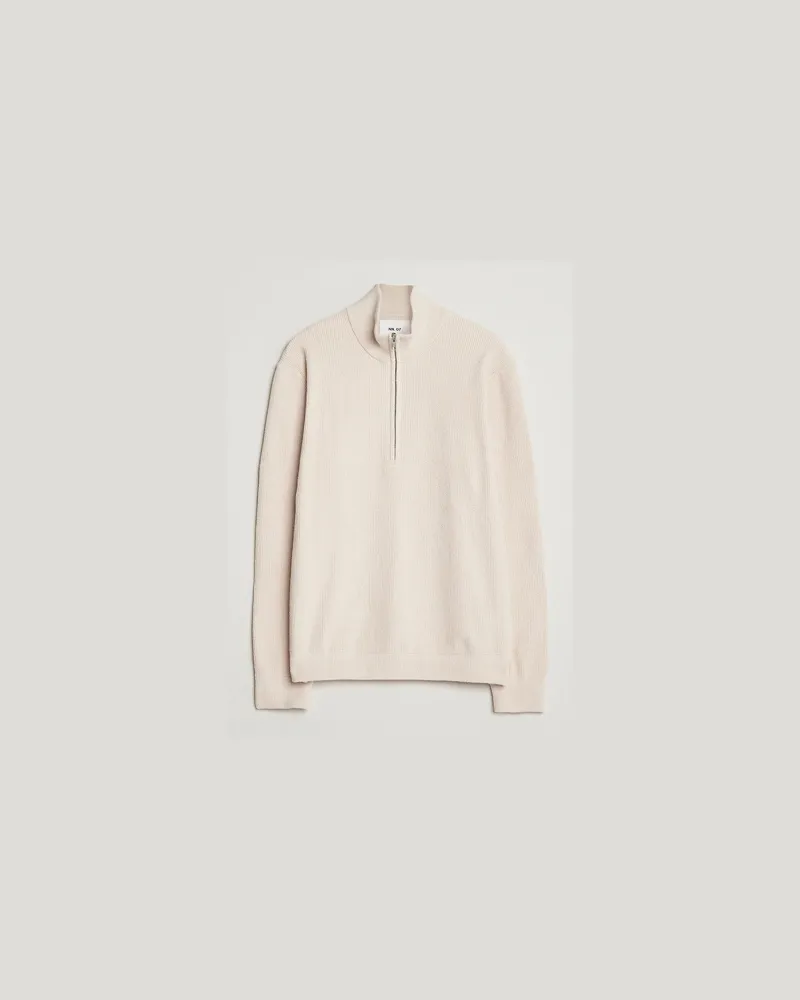NN 07 Danny Rib Knitted Half Zip Ivory Weiß