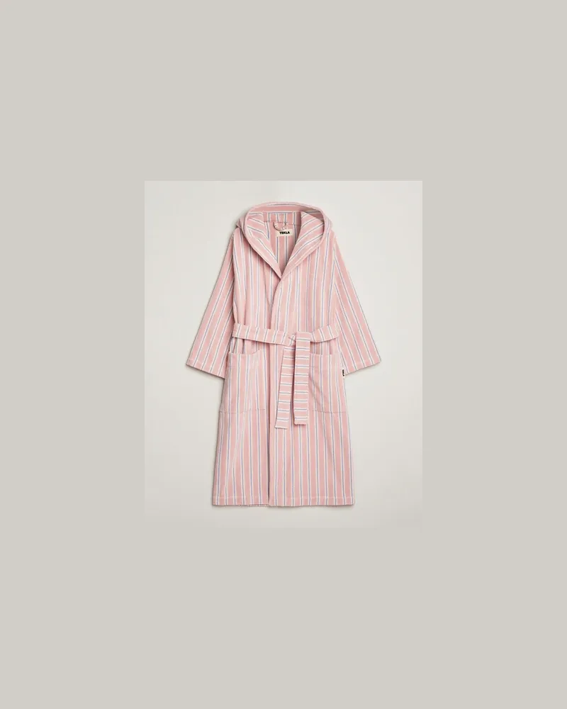 TEKLA Organic Terry Hooded Bathrobe Candy Stripes Rosa