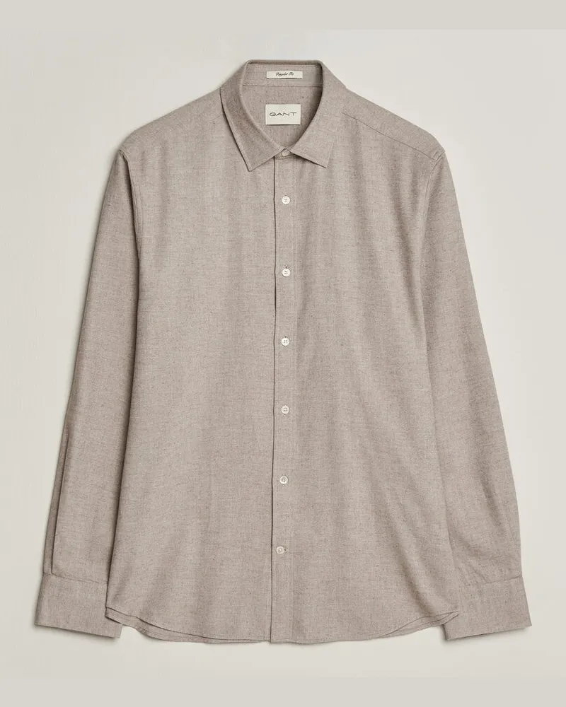 Gant Regular Fit Flannel Shirt Light Brown Melange Beige