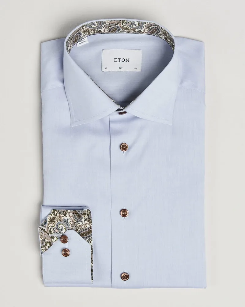 Eton Slim Fit Signature Twill Contrast Shirt Light Blue Blau