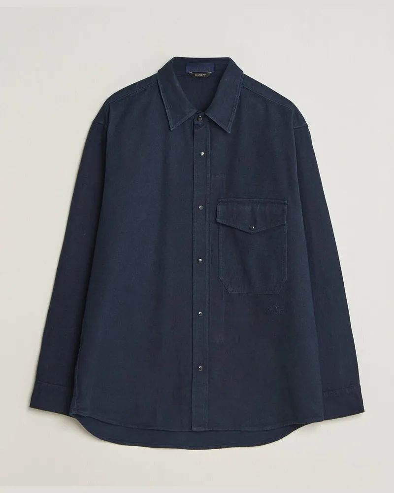 Stone Island Organic Cotton Flannel Denim Shirt Indigo Blau