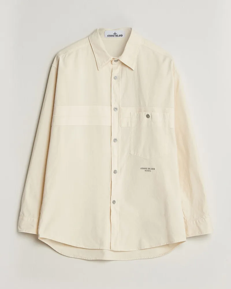 Stone Island Marina Cotton Panama Weave Overshirt Ivory Weiß