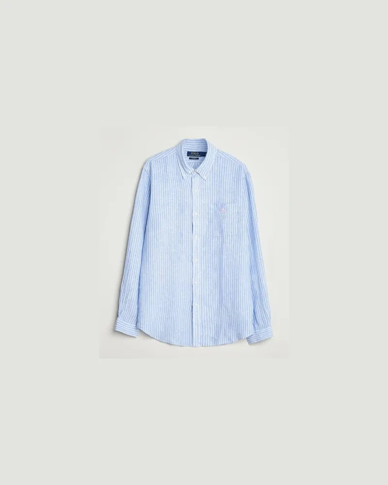 Ralph Lauren Custom Fit Linen Striped Shirt Light Blue/White Blau