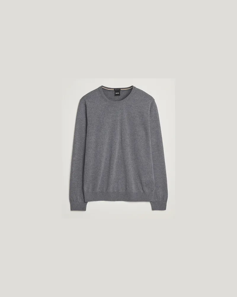 HUGO BOSS Leno Wool Crew Neck Pullover Medium Grey Grau