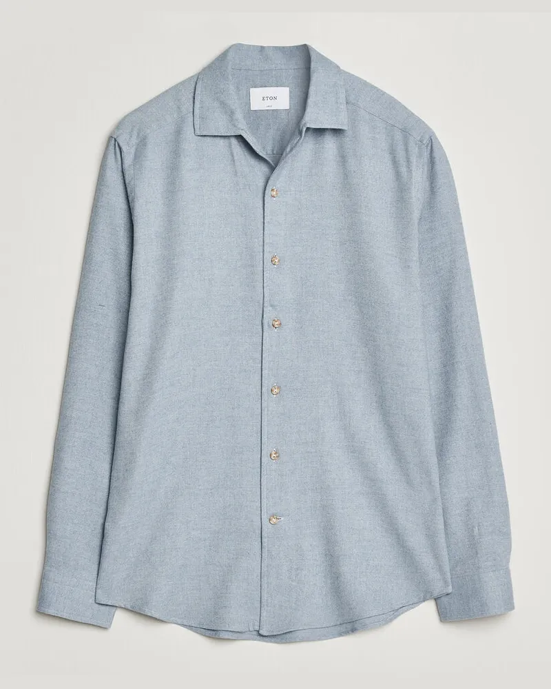 Eton Casual Fit One Piece Collar Flannel Shirt Light Blue Blau