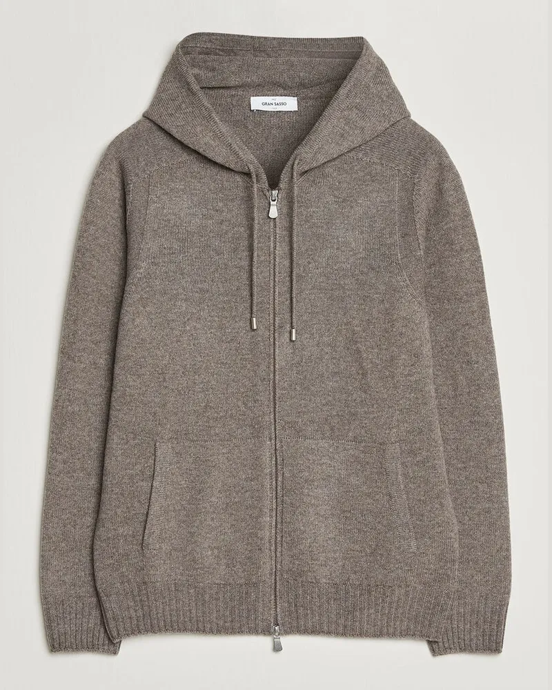 Gran Sasso Full Zip Wool Hoodie Taupe Melange Braun