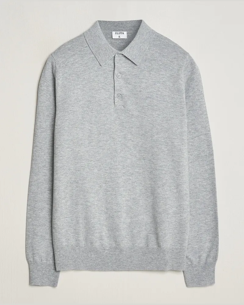 Filippa K Knitted Polo Shirt Light Grey Melange Grau