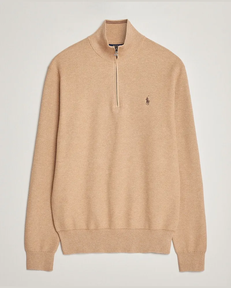 Ralph Lauren Textured Half Zip Camel Melange Beige