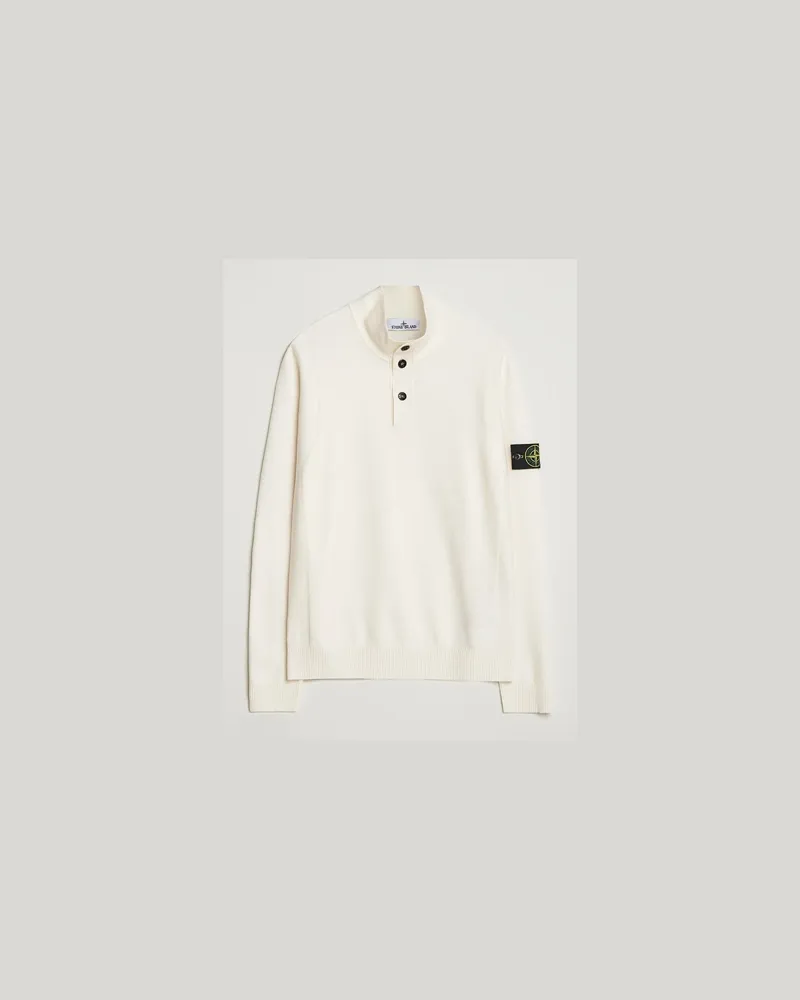 Stone Island Stretch Wool Knitted Half Button Jumper Ivory Weiß