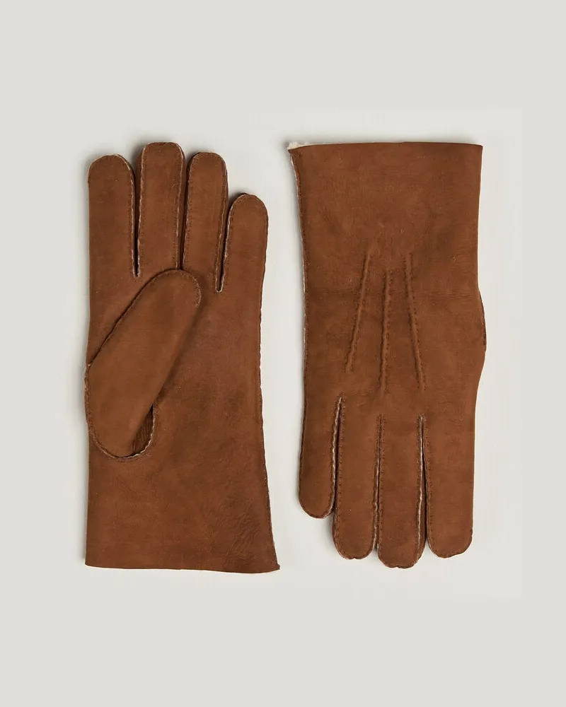 Hestra Lambskin Suede Handsewn Glove Congac Braun