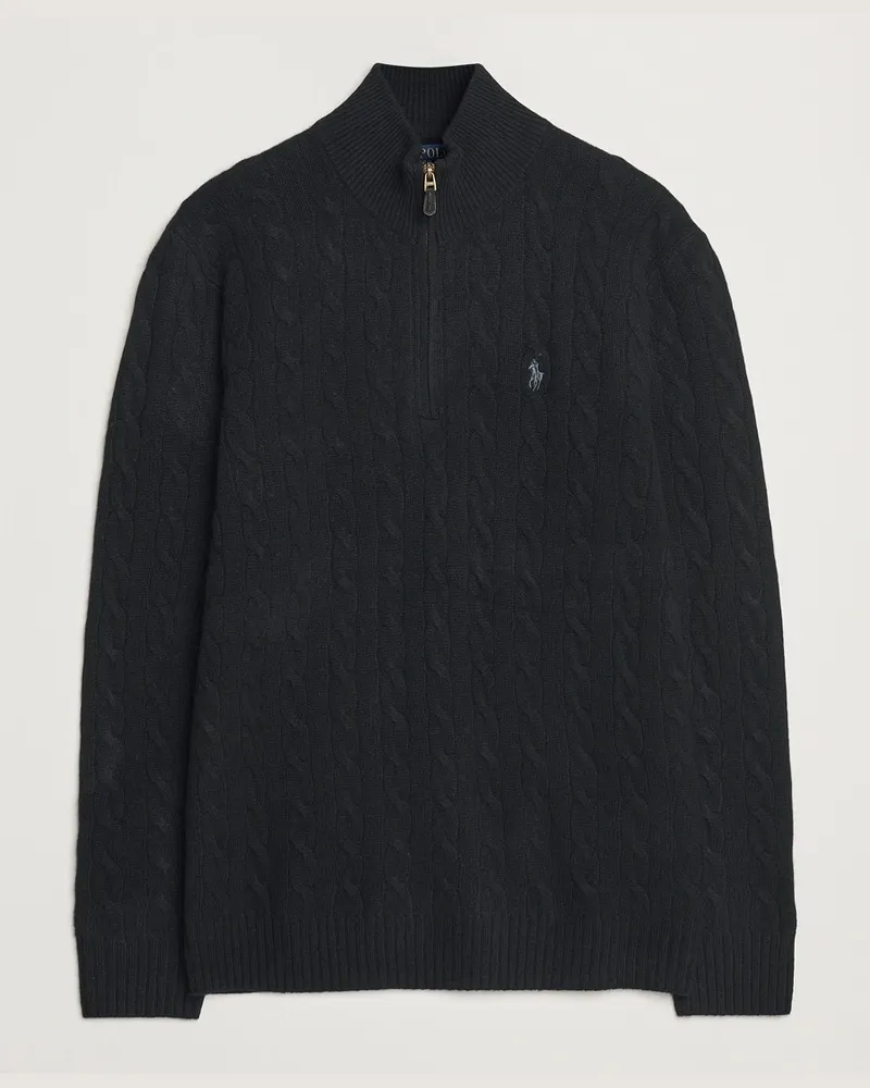 Ralph Lauren Wool/Cashmere Cable Half Zip Polo Black Schwarz