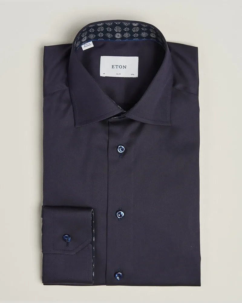 Eton Slim Fit Signature Twill Contrast Shirt Navy Blue Blau