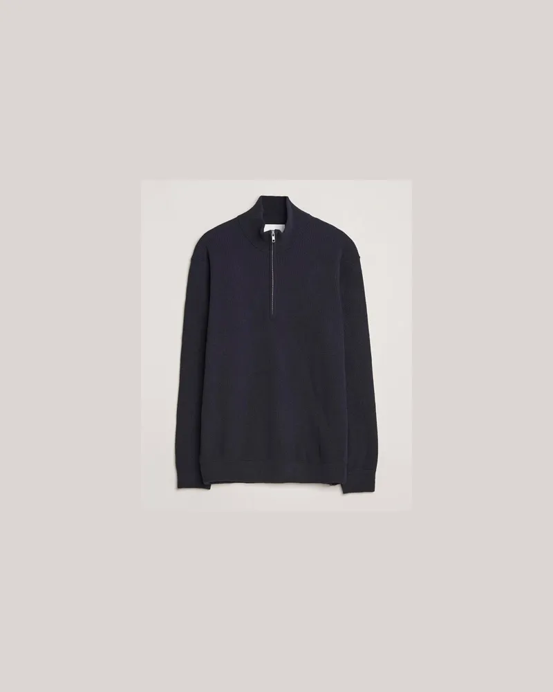 NN 07 Danny Rib Knitted Half Zip Navy Blue Blau