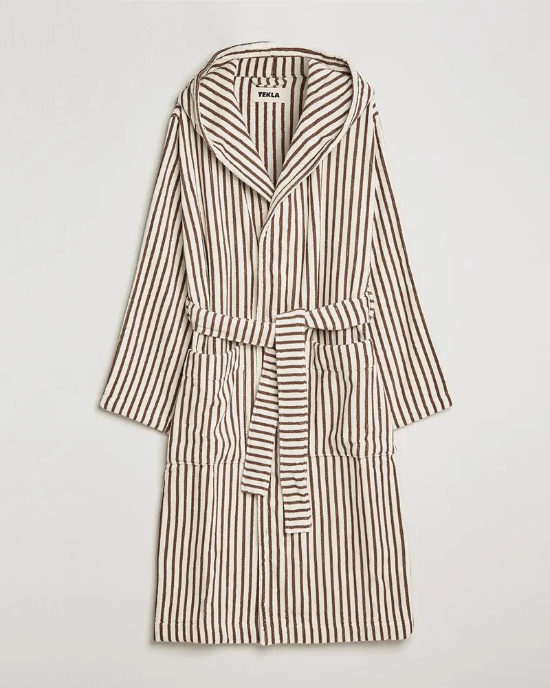 TEKLA Organic Terry Hooded Bathrobe Kodiak Stripes Weiß