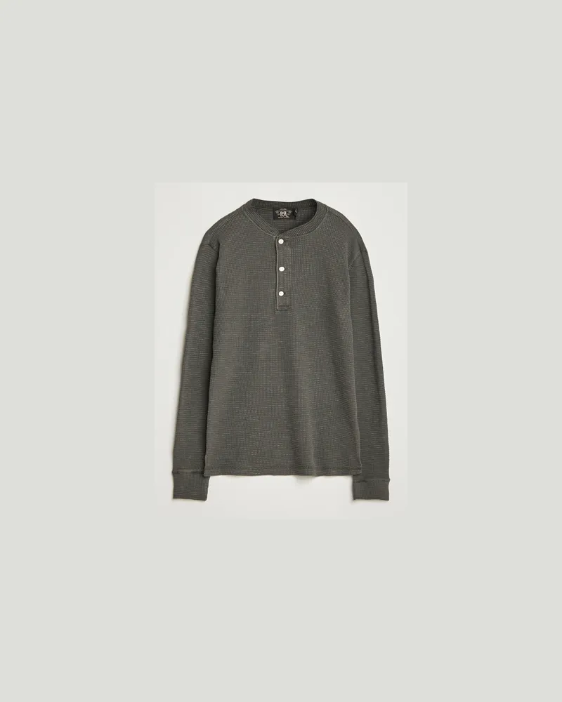 RRL Long Sleeve Henley Faded Black Grau