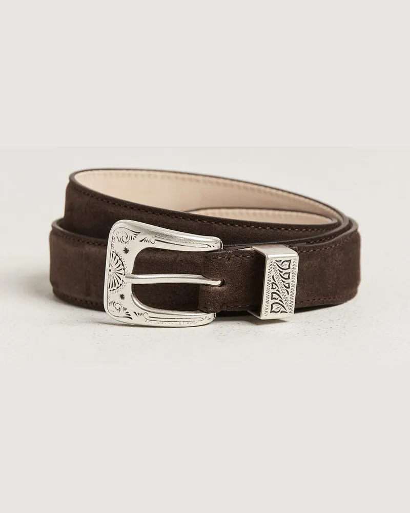 Drake's Drake Suede Western Belt Dark Brown Braun