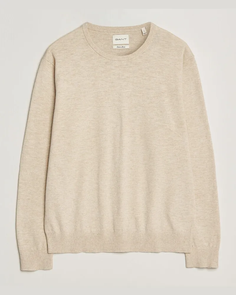 Gant Cotton/Linen Slub Knitted Sweater Seed Melange Beige