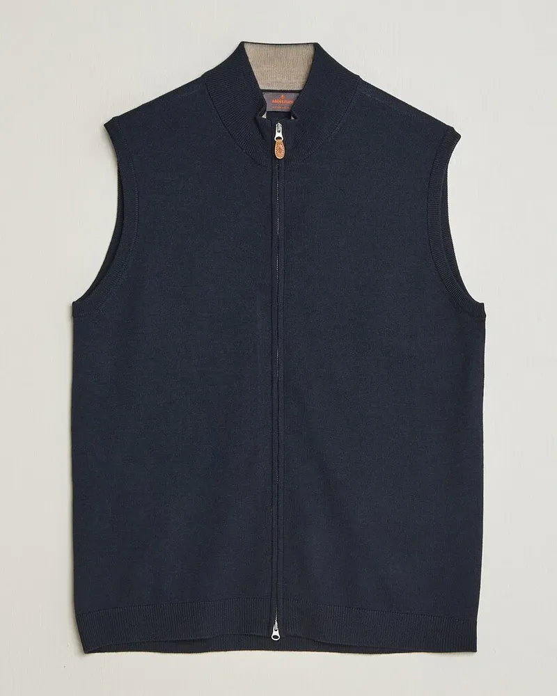 Morris Merino Zip Vest Navy Blau