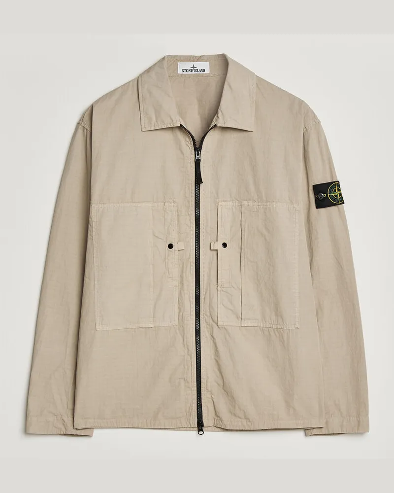 Stone Island Cotton Ripstop Zip Overshirt Desert Beige