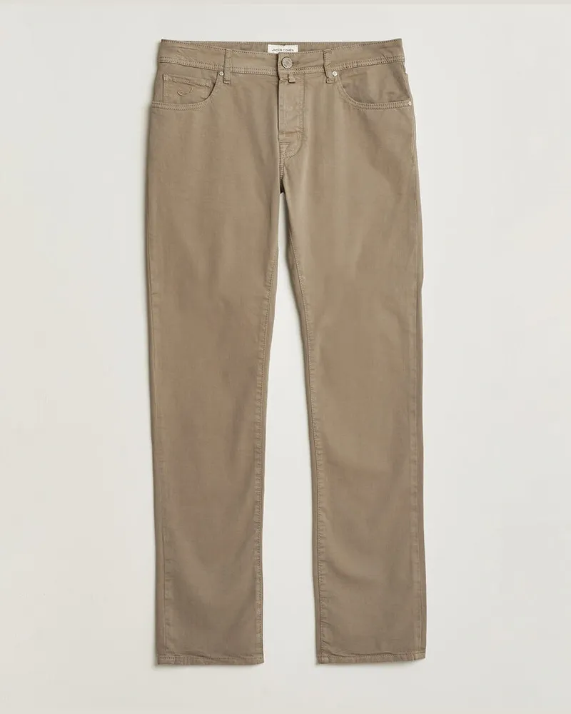 Jacob Cohën Bard Garment Dyed Gabardine Trousers Khaki Beige Beige