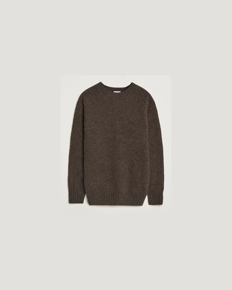 Sunspel Brushed Shetland Crew Neck Bark Braun