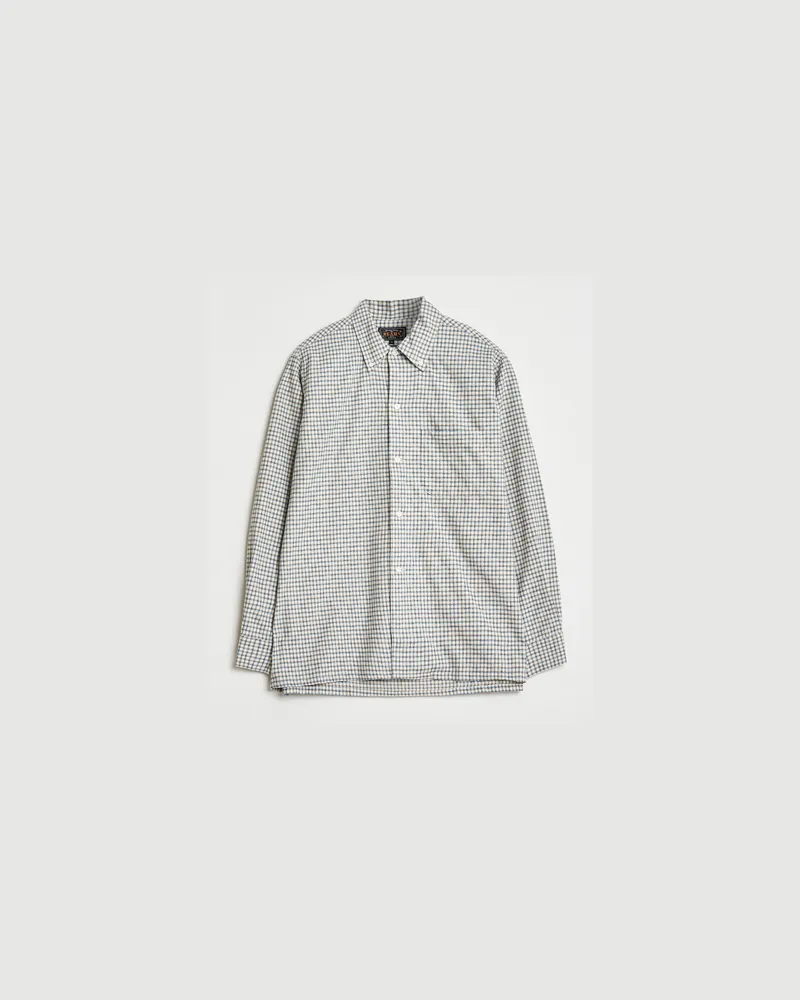 Beams Plus Dobby Button Down Shirt White Plaid Blau