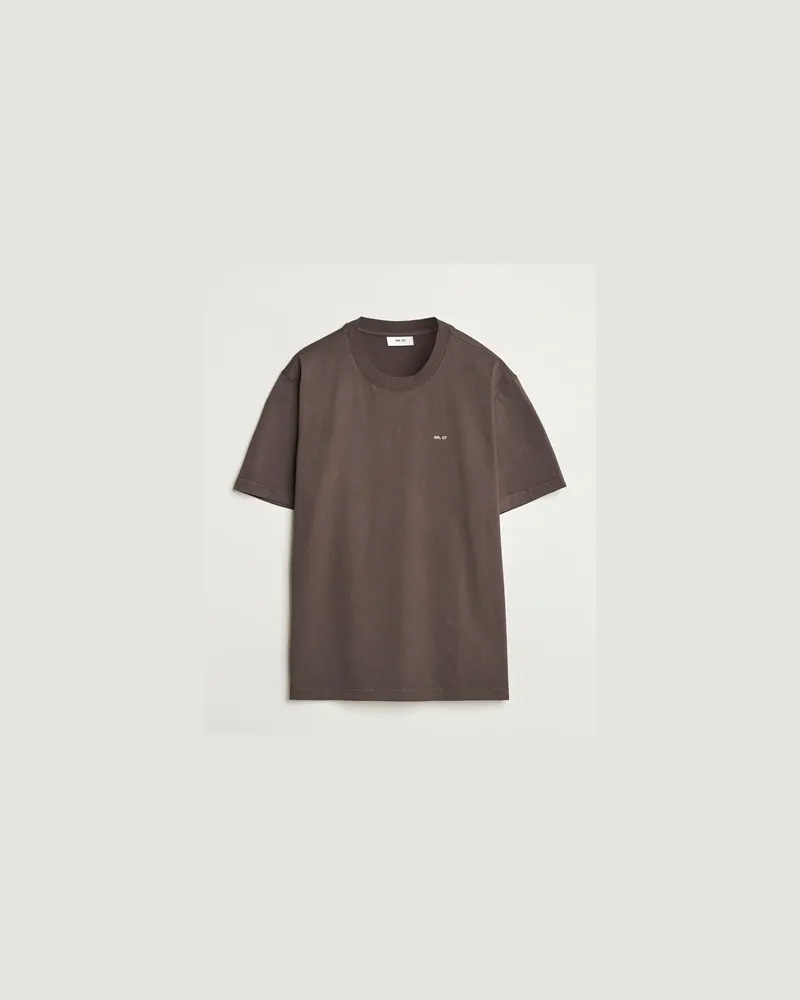NN 07 Adam Logo Crew Neck T-Shirt Coffee Braun