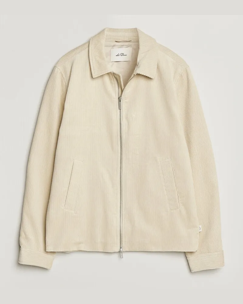 LES DEUX Corduroy Zipper Coach Jacket Ivory Weiß