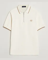 Fred Perry Crépe Half Zip Polo Ecru Weiß