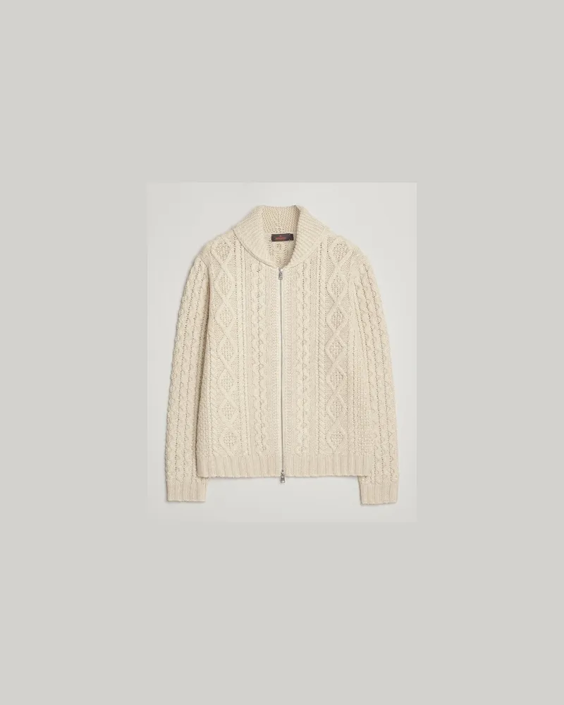 Morris Cornwall Cable Full Zip Jacket OfF White Weiß