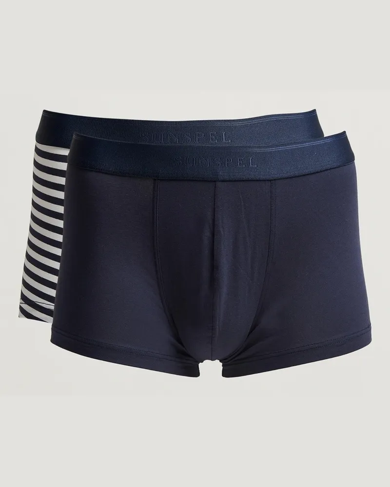 Sunspel 2-Pack Cotton Stretch Trunk Navy/English Stripe Blau