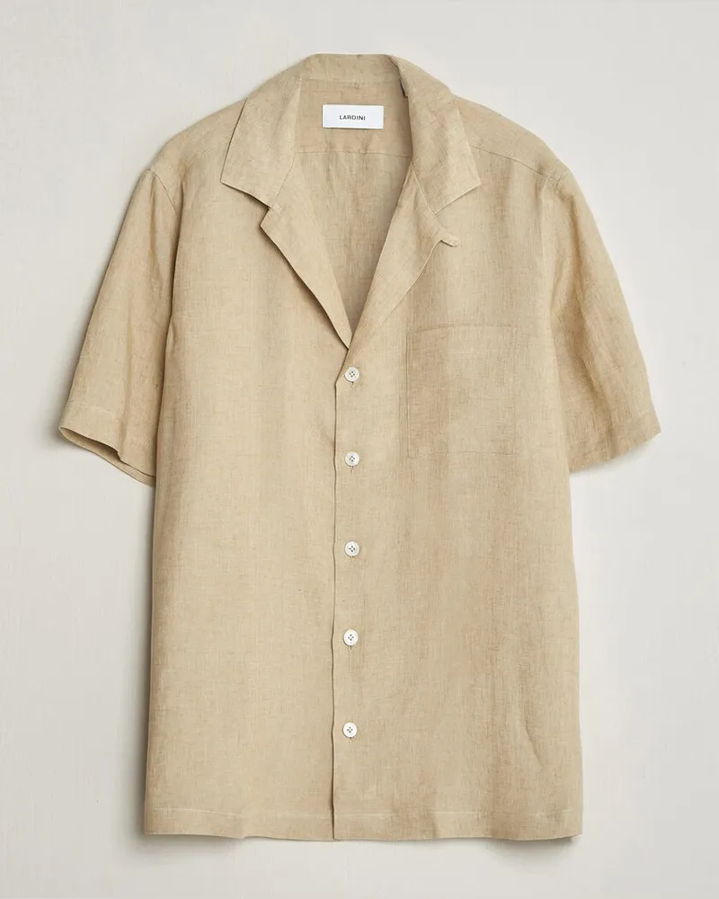 LARDINI Klop Short Sleeve Linen Resort Shirt Beige Beige