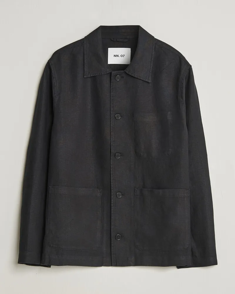 NN 07 Morgan Linen Overshirt Black Schwarz