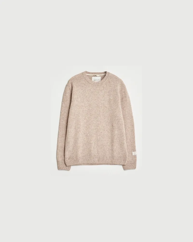 Gant Scottish Wool Knitted Crew Neck Sweater Khaki Melange Beige