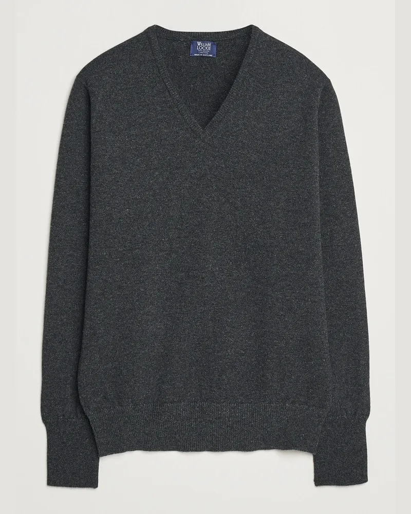 William Lockie Rob Lambswool V-Neck Charcoal Grau