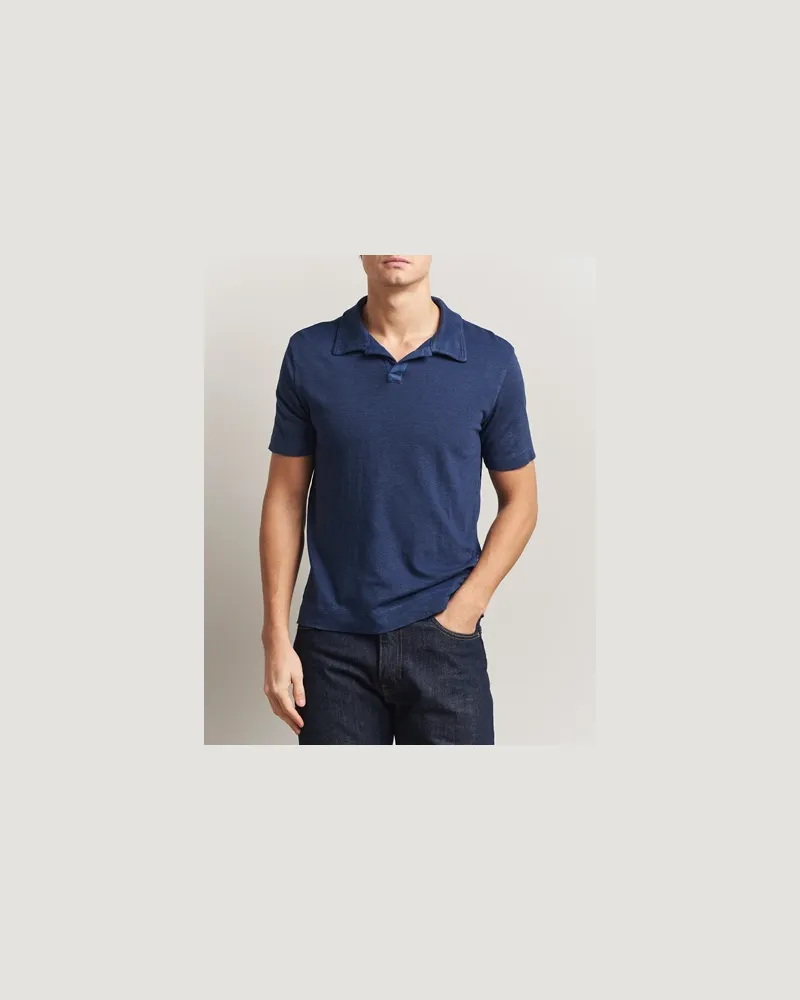 Massimo Alba Aruba Cotton/Linen Polo Midnight Blue Blau