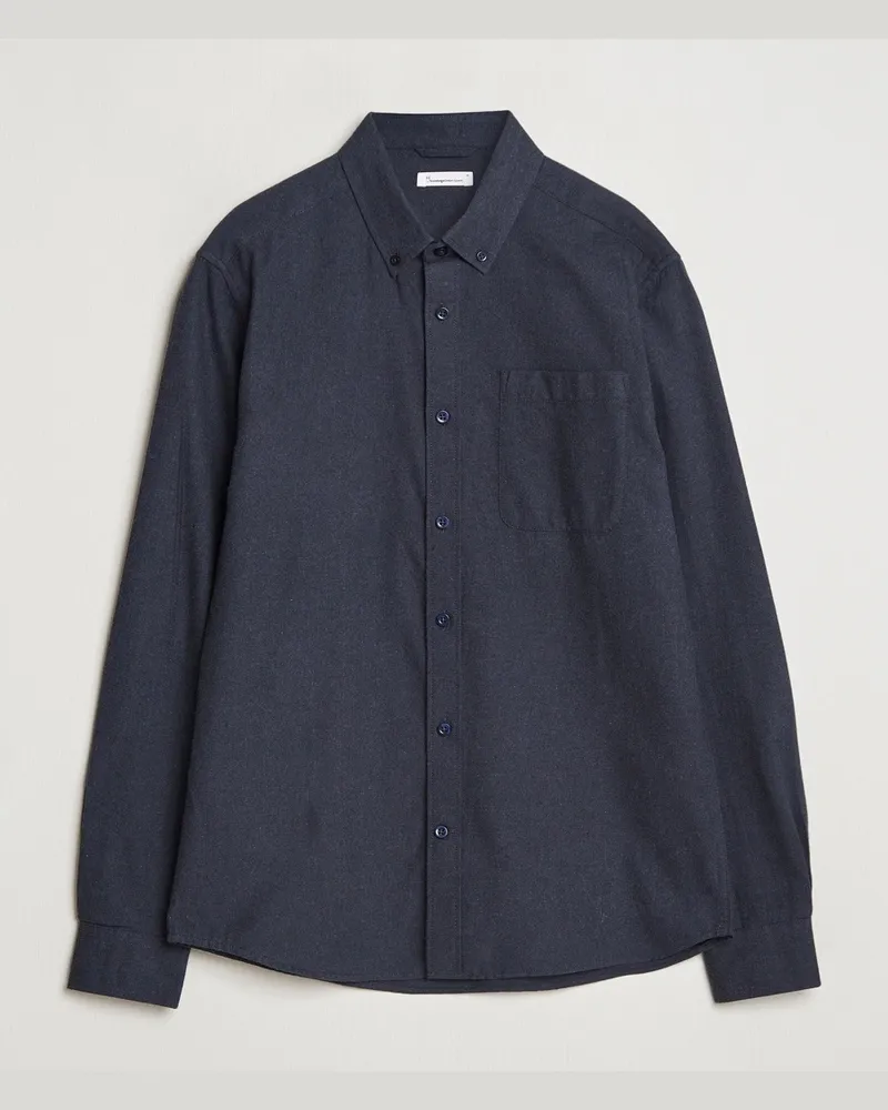 Knowledge Cotton Apparel Regular Fit Melange Flannel Shirt Navy Blau