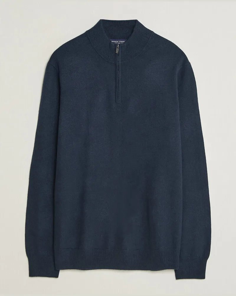 Charles Tyrwhitt Pure Cashmere Zip Neck Jumper Navy Blau