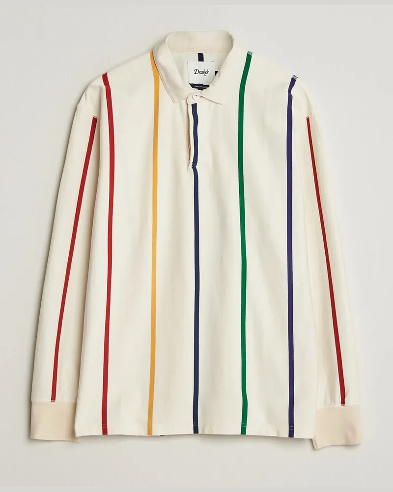 Drake's Drake Colourful Vertical Stripe Rugby White Weiß