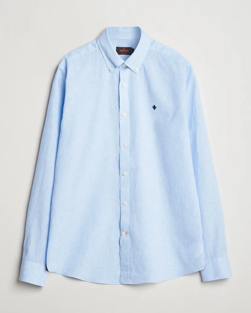 Morris Linen Checked Shirt Blue Blau
