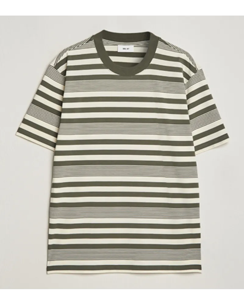 NN 07 Adam Striped Rundhals Tshirt Capers Green Grün