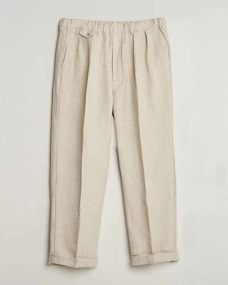 Beams Plus Cotton/Linen Pleated Trousers Off White Weiß