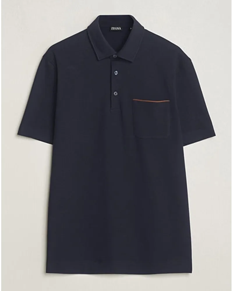 Ermenegildo Zegna Kurzarm Pocket Polo Navy Blau