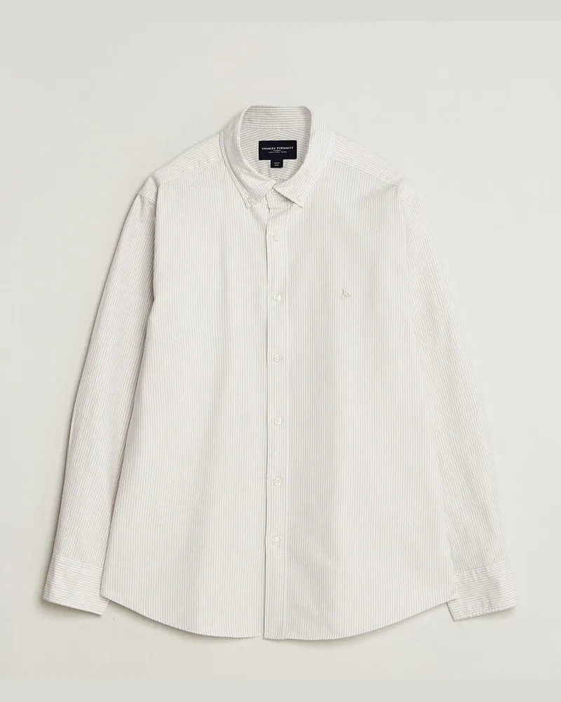 Charles Tyrwhitt Button Down Stretch Oxford Shirt Stone Weiß